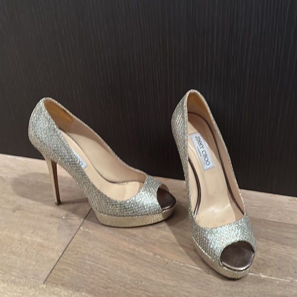 EUC Jimmy Choo sparkly platform peep toe heals - Picture 7 of 17